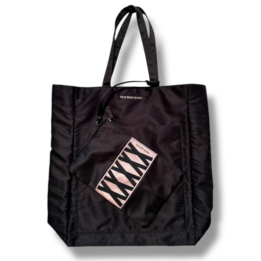 Victoria's Secret Black Tote and Corset Lace-Up Pouch Wristlet Y2K